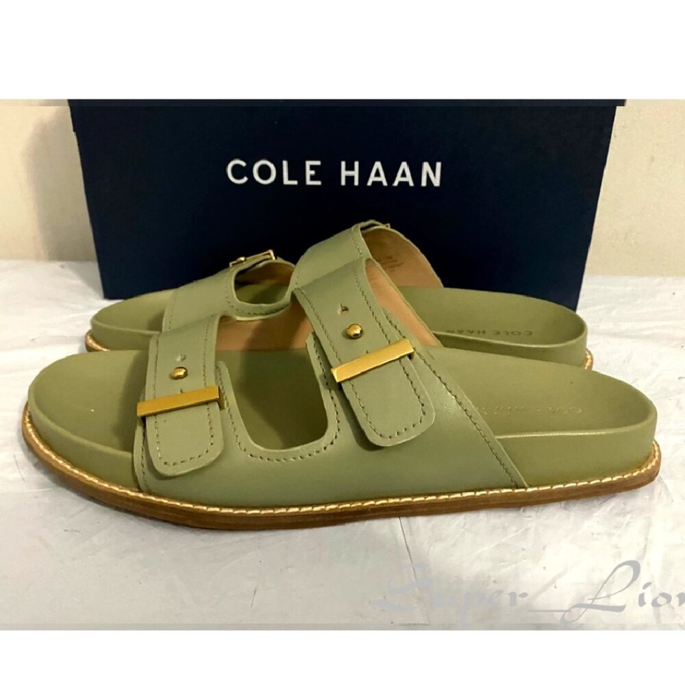 NEW Cole Haan Women's Marisol Footbed Oil Green Leather Sandals - Picture 2 of 8